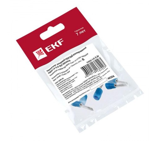 Наконечник штыревой круглый изолированный НШКИ 1.0-2.5 (уп 5шт) EKF PROxima  nshki-1.0-2.5r  EKF