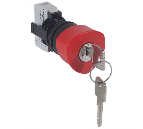 Кнопка с грибовидным толкателем d40, Osmoz, в сборе - с ключом № 455 - аварийное отключение - НЗ - красный  023722  Legrand
