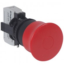 Кнопка с грибовидным толкателем d40, Osmoz, в сборе, кнопка ''Тяни-толкай'', аварийное отключение - НЗ - красный  023721  Legrand