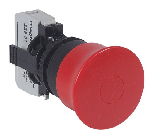 Кнопка с грибовидным толкателем d40, Osmoz, в сборе, кнопка ''Тяни-толкай'', аварийное отключение - НЗ - красный  023721  Legrand