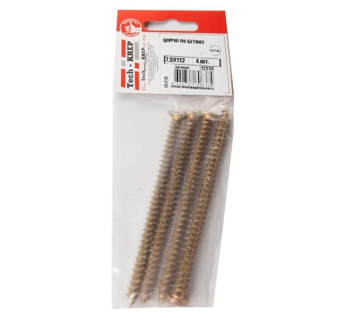 Шуруп по бетону 7,5x112 (4 шт) - пакет ( 0,083 кг)  112226  Tech-KREP