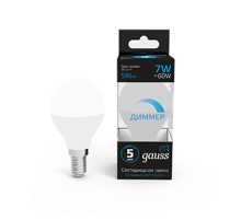 Лампа светодиодная Шар 7W 590lm 6500К E14 диммируемая  105101307-D  Gauss