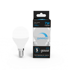 Лампа светодиодная Шар 7W 590lm 6500К E14 диммируемая  105101307-D  Gauss