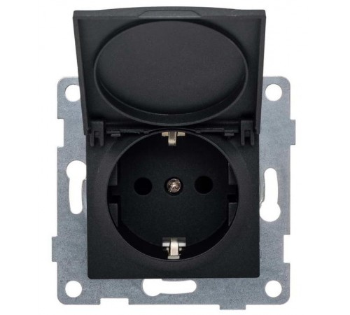 Ugra Розетка 1-ой с/з с з/ш и крышкой, СУ , 16А, 250В, графит  С11Р91-010  GUSI Electric