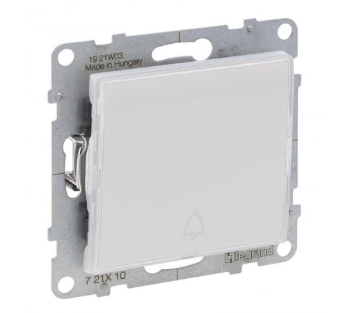 SUNO Выключатель без фиксации (кнопка) 6А 250В с подсветкой и держателем этикеток. Безвинтовые зажимы. Цвет "Белый"  721110  Legrand