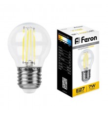 Лампа светодиодная LB-52 (7W) 230V E27 2700K филамент G45 прозрачная  25876  FERON