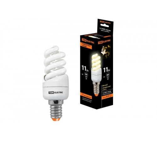 Лампа энергосберегающая КЛЛ 11Вт E14 827 cпираль FSТ2 КОМПАКТ 35х98мм  SQ0323-0174  TDM