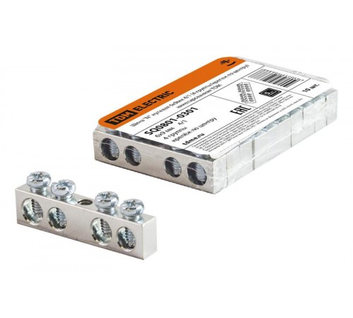 Шина "N" нулевая 6х9мм 4/1 (4 группы/крепеж по центру) никелированная  SQ0801-0301  TDM