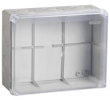 Коробка распределительная КМ41277 для о/п 240х195х165 мм IP44 (RAL7035, прозр. кр., кабельные вводы 5 шт)  UKO10-240-195-165-K51-44  IEK