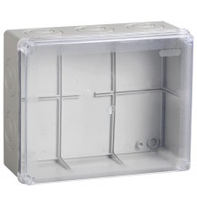 Коробка распределительная КМ41276 для о/п 240х195х90 мм IP55 (RAL7035, прозр. кр., кабельные вводы 5 шт)  UKO10-240-195-090-K51-55  IEK