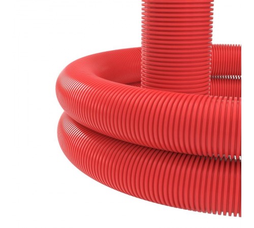 Усиленная двустенная труба ПНД гибкая для кабельной канализации д.40мм с протяжкой, SN28, 640Н, в бухте 100м, цвет красный  121540100  DKC