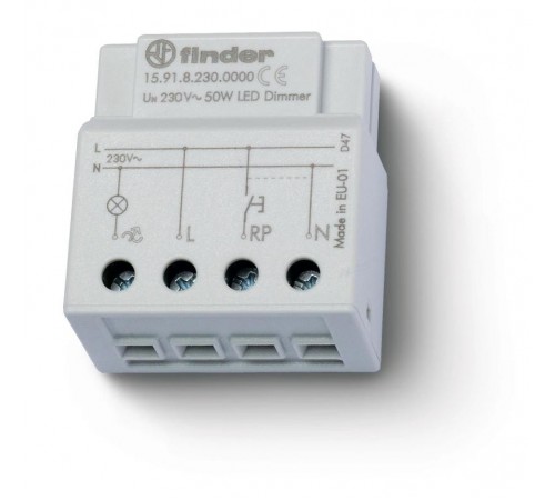 Электронный диммер для светодиодных ламп; 50Вт; плавное диммирование; питание 230В АC; монтаж в коробке  159182300000PAS  Finder