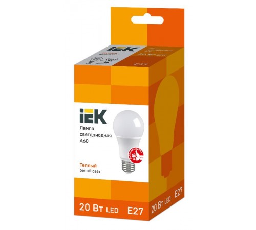 Лампа светодиодная LED 20Вт Е27 220В 3000К A60 груша  LLE-A60-20-230-30-E27  IEK