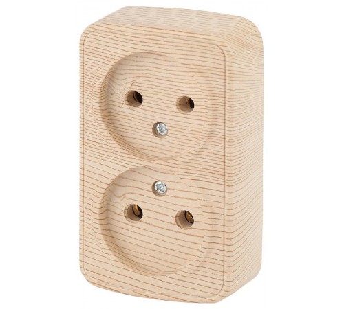 Розетка Intro Polo 3-203-11 двойная без заземления 2х2P, 16A-250В, IP20, ОУ, сосна  Б0053571  Intro