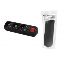 Колодка розеточная 3 гнезда 2П+3 c выключателем 16А 250В черная серии "Народная"  SQ1806-0427  TDM