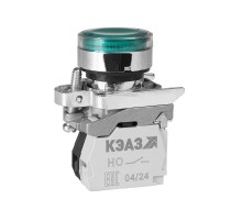 Кнопка КМЕ4610мЛС-220В-зеленый-1но+0нз-цилиндр-индикатор-IP65  248259  КЭАЗ