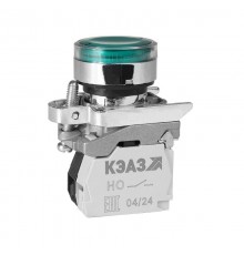 Кнопка КМЕ4611мЛС-24В-зеленый-1но+1нз-цилиндр-индикатор-IP65 (14шт/уп)  273063  КЭАЗ