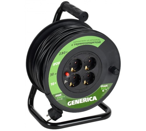 Катушка УК30 с т/з 4 места 2P+PE/30м 3х1,5мм2  WKP20-16-04-30-G  GENERICA