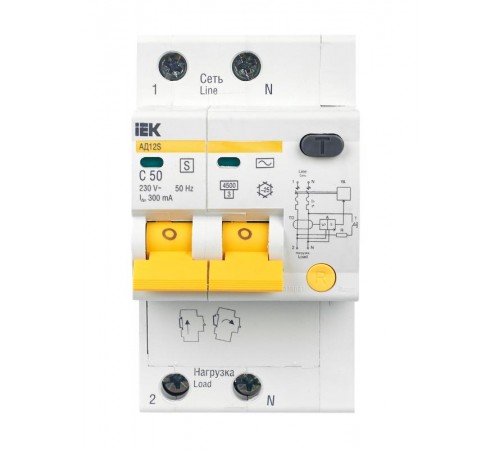 Выключатель автоматический дифференциального тока АД12S 2п 50А C 300мА тип AC (3 мод)  MAD13-2-050-C-300  IEK