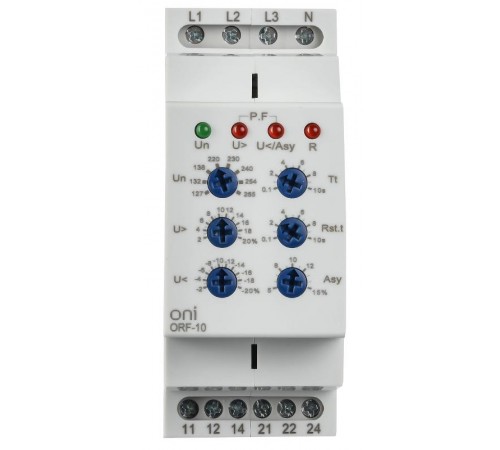 Реле фаз ORF-10 3ф. 2 конт. 127-265В AC с контр. нейтр.  ORF-10-127-265VAC  ONI
