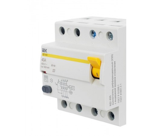 Выключатель дифференциальный (УЗО) ВД1-63S 4п 40А 100мА тип AC  MDV12-4-040-100  IEK