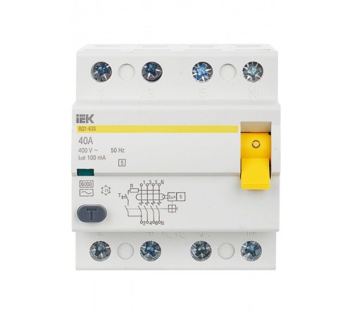 Выключатель дифференциальный (УЗО) ВД1-63S 4п 40А 100мА тип AC  MDV12-4-040-100  IEK