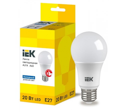 Лампа LED ALFA A60 груша 20Вт 230В 6500К E27  LLA-A60-20-230-65-E27  IEK