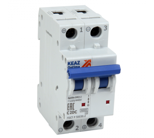 Выключатель автоматический двухполюсный OptiDin BM63-2B20-DC-ОМ4-РЕГ  234026  КЭАЗ