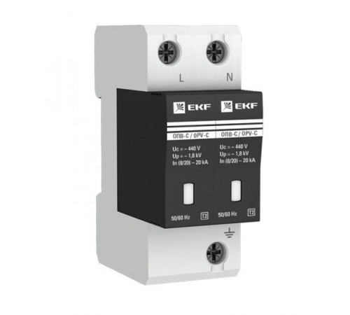 Ограничитель импульсных напряжений серии ОПВ-C/2P In 20кА 400В (с сигнализацией) EKF PROxima  opv-c2  EKF