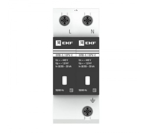 Ограничитель импульсных напряжений серии ОПВ-C/2P In 20кА 400В (с сигнализацией) EKF PROxima  opv-c2  EKF