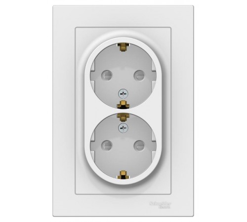 AtlasDesign Белый Розетка 2-ая с заземлением, со шторками, 16А, (в сборе с рамкой)  ATN000126  SE