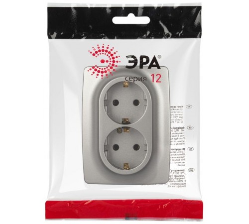 Розетка ЭРА Серия 12 12-2106-16 , 2-ая с заземлением, 16А-250В, титан   Б0065706  ЭРА