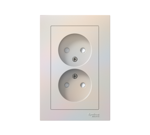 AtlasDesign Жемчуг Розетка без заземления двойная, со шторками,16А, (в сборе с рамкой)  ATN000422  SE
