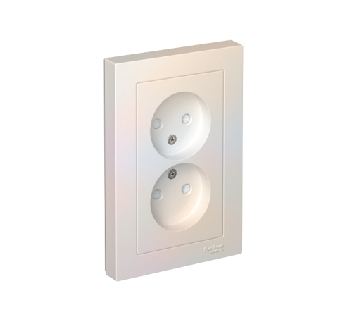 AtlasDesign Жемчуг Розетка без заземления двойная, со шторками,16А, (в сборе с рамкой)  ATN000422  SE
