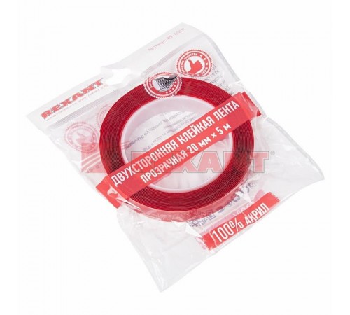 Двухсторонний скотч , прозрачный, на акриловой основе, 20 мм, ролик 5 м  09-6520  REXANT