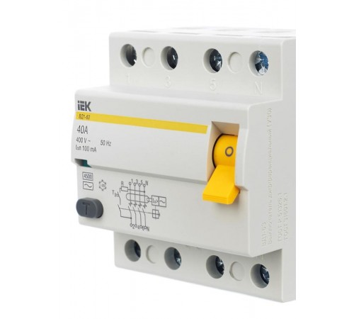 Выключатель дифференциальный (УЗО) ВД1-63 4п 40А 100мА тип AC  MDV10-4-040-100  IEK