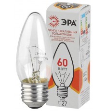 Лампа накаливания ЛОН ДС 60-230-E27-CL  (B36) свечка 60Вт 230В E27 цв. упаковка  Б0039130  ЭРА