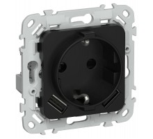 FLITE Розетка с заземлением со шторками 16А с USB A+A 3,1А РСЮша11-0-ФлЧ черный  FI-R14-16-U21-D31-K02  IEK