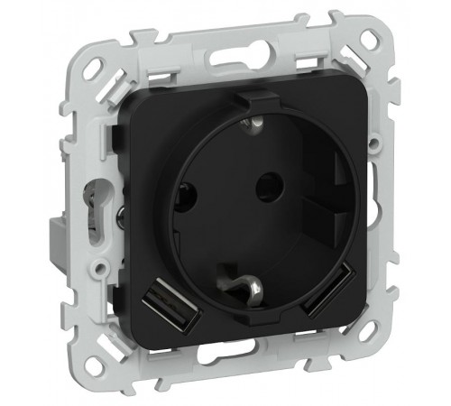 FLITE Розетка с заземлением со шторками 16А с USB A+A 3,1А РСЮша11-0-ФлЧ черный  FI-R14-16-U21-D31-K02  IEK