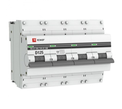 Выключатель автоматический четырехполюсный ВА 47-100 125А D 10кА PROxima  mcb47100-4-125D-pro  EKF