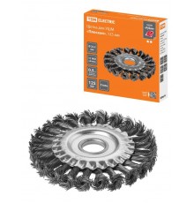 Щетка для УШМ "плоская", 125 мм, посад. d 22,2 мм, плет. пучки стальн. пров., d 0,5 мм, "Рубин",  SQ1096-0212  TDM