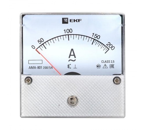 Амперметр AM-A801 аналоговый на панель 80х80 (круглый вырез) 200А трансформаторное подключение EKF PROxima  ama-801-200  EKF