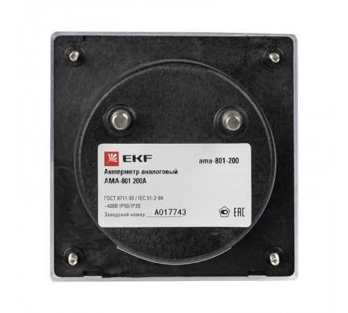 Амперметр AM-A801 аналоговый на панель 80х80 (круглый вырез) 200А трансформаторное подключение EKF PROxima  ama-801-200  EKF
