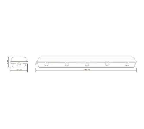 Светильник светодиодный промышленный линейный СПП-Т8-G13 INDUSTRY 220-230V IP65 1260*107*61мм для LED ламп 2х1200мм  909410212  Gauss