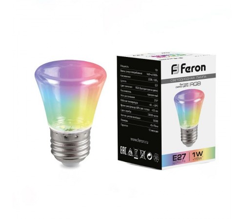 Лампа светодиодная LB-372 (1W) 230V E27 RGB Колокольчик для белт лайта прозрачный быстрая смена цвета  38131  Feron