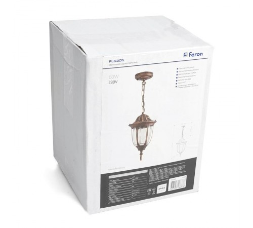 Светильник садово-парковый PL6305 шестигранный на цепочке 60W E27 230V, черное золото  11899  Feron