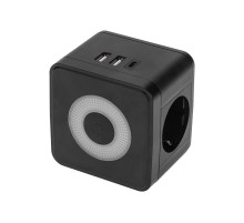 Двойник электрический Куб 16А с/з + 2хUSB-A 2,4А + USB Type-C 3А с ночной подсветкой, черный  11-1252  REXANT