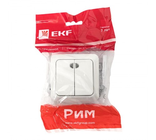 Рим Выключатель 2-клавишный с индикатором 10А белый EKF  ENV10-123-10  EKF