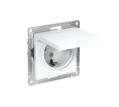AtlasDesign Белый Розетка с заземлением со шторками с крышкой, 16А, IP20, механизм  ATN000146  SE