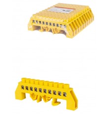 Шина "PE" "земля" в желтом изоляторе на DIN-рейку 8x12мм 10 групп  SQ0801-0216  TDM